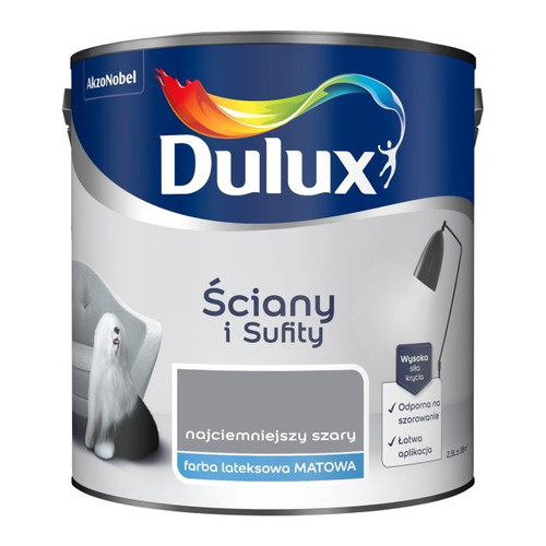 Dulux Walls & Ceilings Matt Latex Paint 2.5l darkest grey