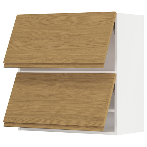 METOD Wall cab horizo 2 doors w push-open, white/Voxtorp oak effect, 80x80 cm