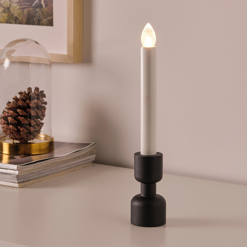 STRÅLA LED candle holder, battery-operated, black, 28 cm