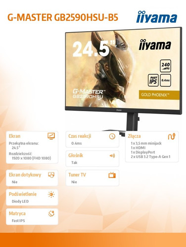 IIyama 24.5" Monitor GB2590HSU-B5 0.4ms IPS DP HDMI 240Hz F.Sync HDR400