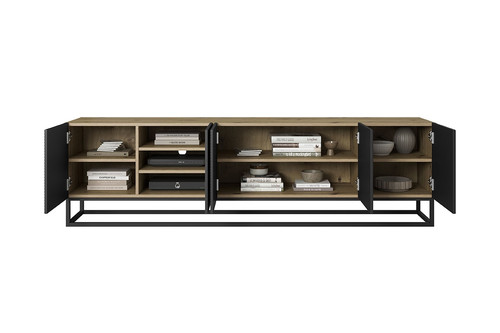 TV Cabinet Asha 200 cm, metal legs, artisan/matt black