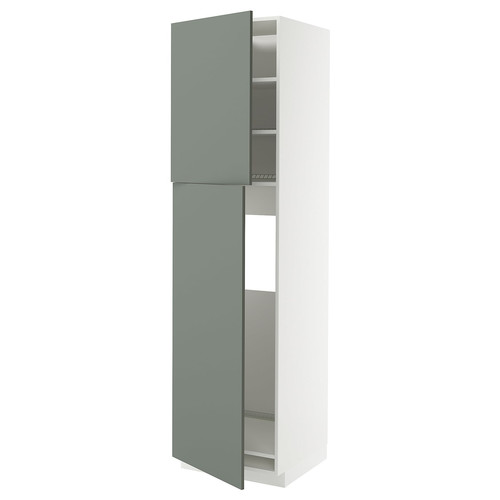 METOD High cabinet for fridge w 2 doors, white/Nickebo matt grey-green, 60x60x220 cm