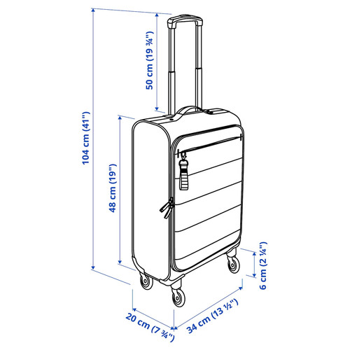 VÄRLDENS Cabin bag on wheels, black, 34x20x54 cm/30 l