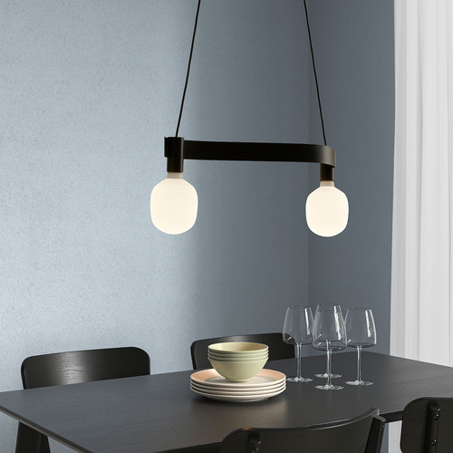 ACKJA / TRÅDFRI Pendant lamp with light bulb, wave shaped black/smart wireless dimmable