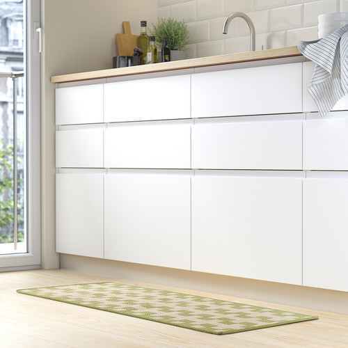 GÅNGSTIG Kitchen mat, flatwoven green/off-white, 45x120 cm