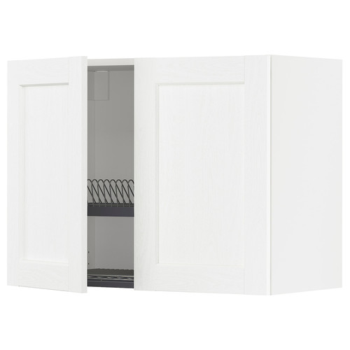 METOD Wall cabinet w dish drainer/2 doors, white Enköping/white wood effect, 80x60 cm