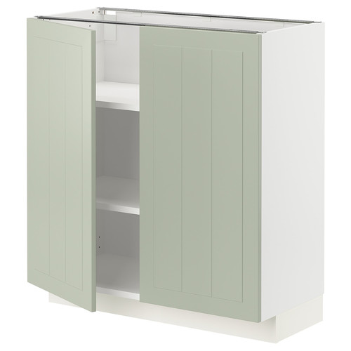 METOD Base cabinet with shelves/2 doors, white/Stensund light green, 80x37 cm