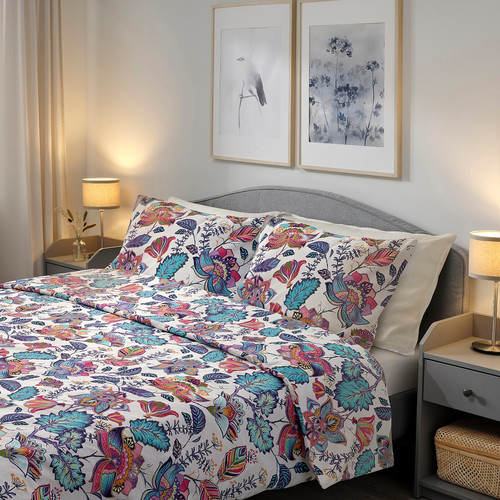 VITKNAVEL Duvet cover and 2 pillowcases, flower/multicoloured , 200x200/50x60 cm