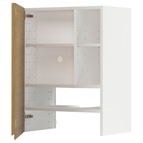 METOD Wall cb f extr hood w shlf/door, white/Voxtorp oak effect, 60x80 cm