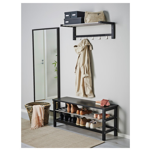 TJUSIG Bench with shoe storage, black, 108x50 cm