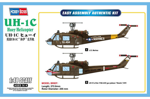 Hobby Boss Plastic Model Kit Helicopter UH-1C Huey 1:48 14+