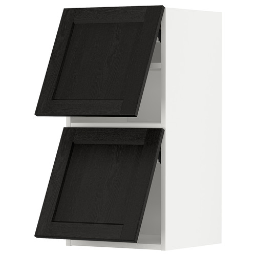 METOD Wall cab horizo 2 doors w push-open, white/Lerhyttan black stained, 40x80 cm