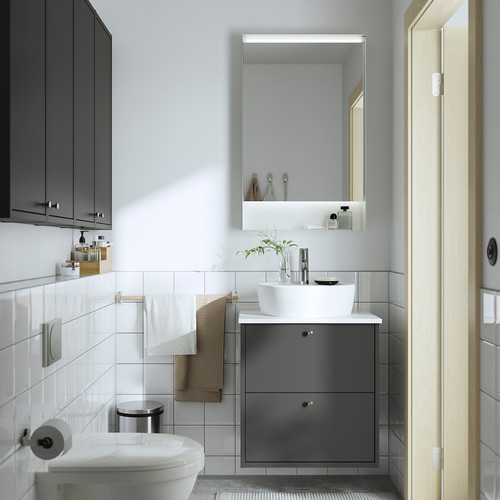 HAVBÄCK / TÖRNVIKEN Wash-stnd w drawers/wash-basin/tap, dark grey/white marble effect, 62x49x79 cm