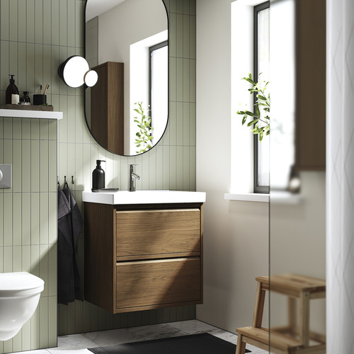 ÄNGSJÖN / ORRSJÖN Wash-stnd w drawers/wash-basin/tap, brown oak effect, 62x49x69 cm