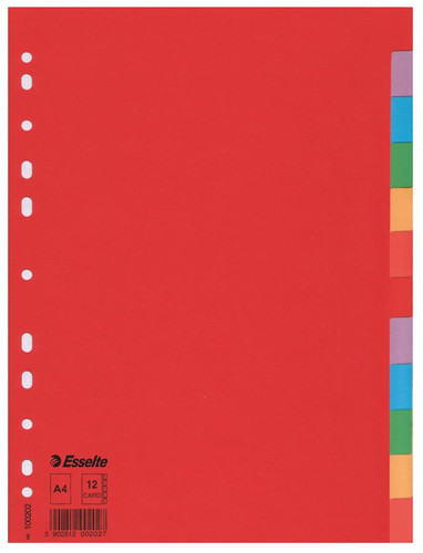 Esselte Divider Cardboard A4 12 Colour Tabs