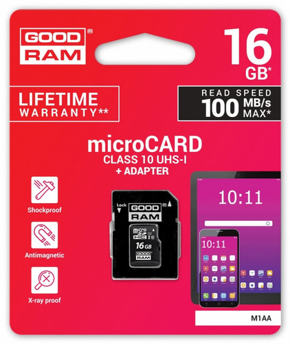 Goodram microSDHC Card 16GB CL10 + Adapter