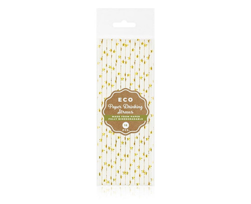 Paper Drinking Straws 12pcs, gold stars