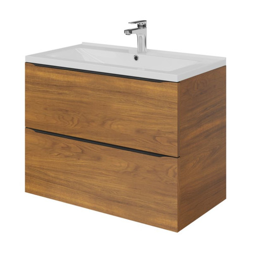 Goodhome Wall-mounted Basin Cabinet Imandra 80 cm, walnut