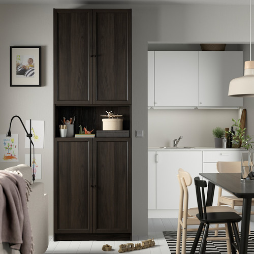 BILLY / OXBERG Bookcase w doors/ext unit, dark brown oak effect, 80x30x237 cm