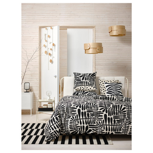 MAJSMOTT Duvet cover and 2 pillowcases, off-white/black, 200x200/50x60 cm