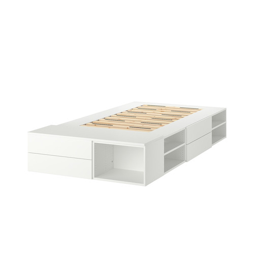 PLATSA Bed frame with 4 drawers, white, Fonnes, 140x200x43 cm