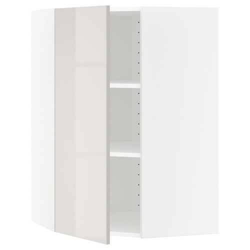 METOD Corner wall cabinet with shelves, white, Ringhult light grey, 68x100 cm