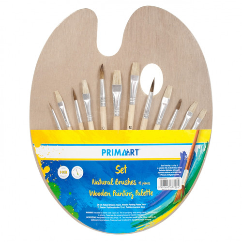 Prima Art Set Natural Brushes 12pcs & Wooden Painting Palette 3+