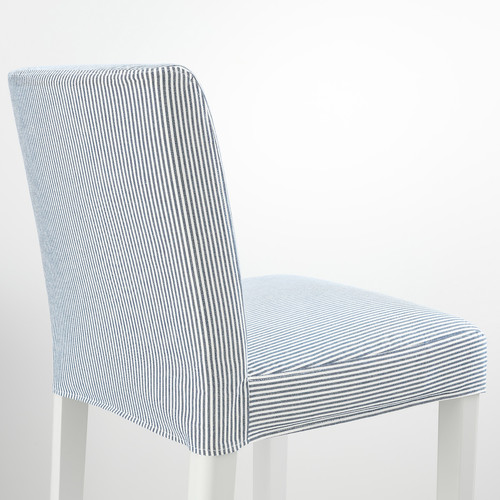 BERGMUND Bar stool with backrest, white, Rommele dark blue/white, 75 cm