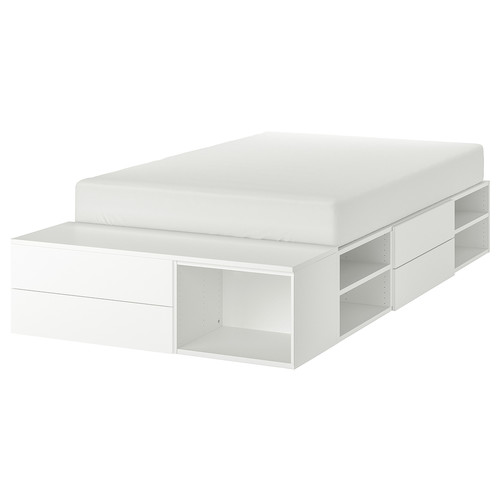 PLATSA Bed frame with 4 drawers, white, Fonnes, 140x200x43 cm