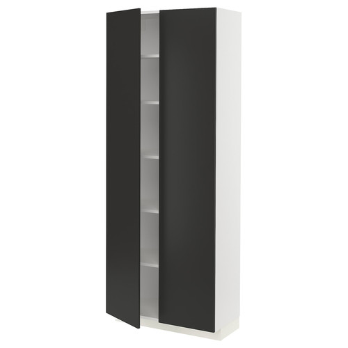 METOD High cabinet with shelves, white/Nickebo matt anthracite, 80x37x200 cm