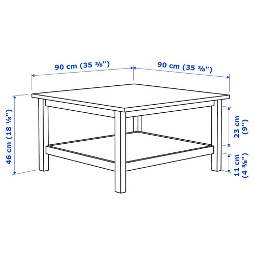 HEMNES Coffee table, white stain, medium brown, 90x90 cm