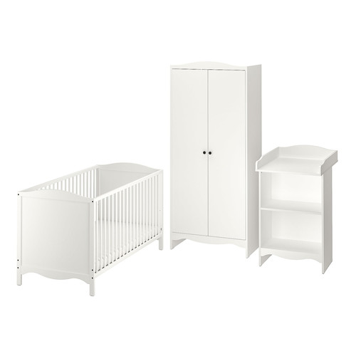 SMÅGÖRA 3-piece baby furniture set, white, 70x140 cm