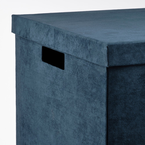 GJÄTTA Storage box with lid, velvet dark blue, 32x35x32 cm