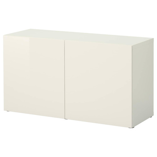 BESTÅ Shelf unit with doors, white, Selsviken high-gloss/white, 120x40x64 cm