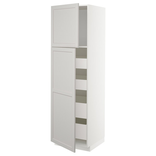 METOD / MAXIMERA Hi cab w 2 doors/4 drawers, white/Lerhyttan light grey, 60x60x200 cm