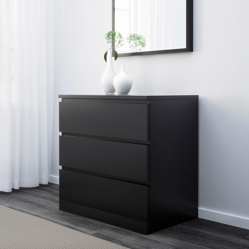 MALM Chest of 3 drawers, black-brown, 80x78 cm