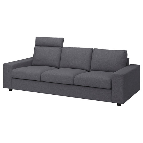 VIMLE 3-seat sofa, with headrest with wide armrests/Gunnared medium grey