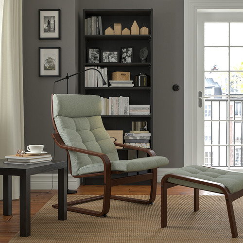 POÄNG Armchair, brown/Gunnared light green