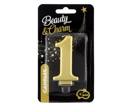 Birthday Candle 1 Metallic 8cm, gold