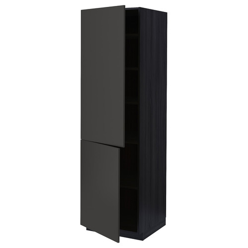 METOD High cabinet with shelves/2 doors, black/Nickebo matt anthracite, 60x60x200 cm