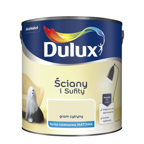 Dulux Walls & Ceilings Matt Latex Paint 2.5l gram of lemon