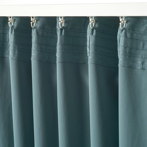 MAJGULL Room darkening curtains, 1 pair, dark grey-turquoise, 145x300 cm