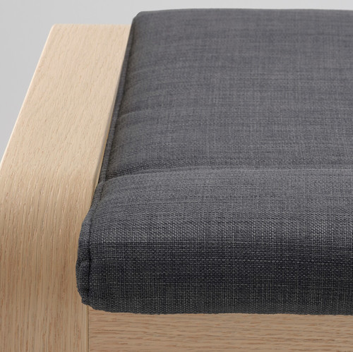 POÄNG Footstool, white stained oak veneer, Skiftebo dark grey