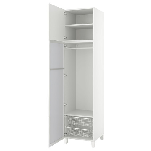 PLATSA Wardrobe with 2 doors, white STRAUMEN mirror glass /FONNES white, 60x57x251 cm