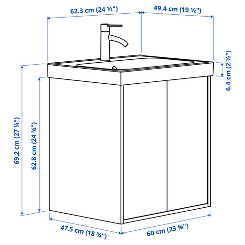 HAVBÄCK / ORRSJÖN Wash-stnd w doors/wash-basin/tap, beige, 62x49x69 cm