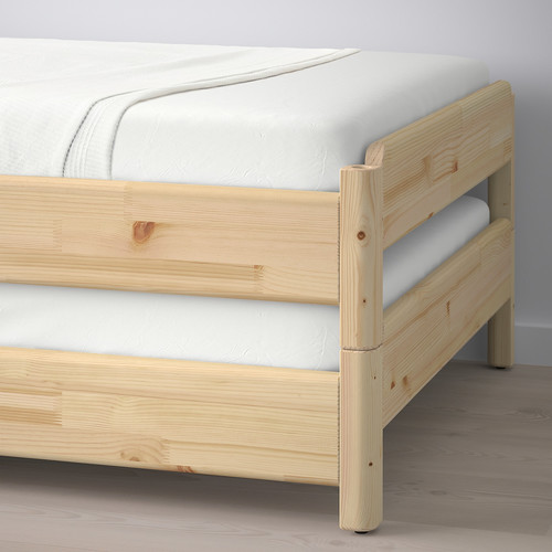 UTÅKER Stackable bed with 2 mattresses, pine/Åfjäll firm, 80x200 cm