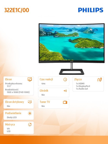 Philips 31.5'' Curved Monitor VA HDMI DP 322E1C