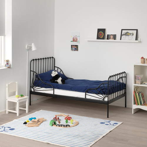 MINNEN Ext bed frame with slatted bed base, black, 80x200 cm