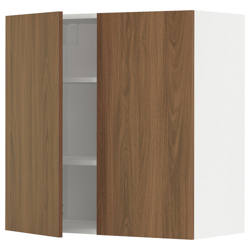 METOD Wall cabinet with shelves/2 doors, white/Tistorp brown walnut effect, 80x80 cm