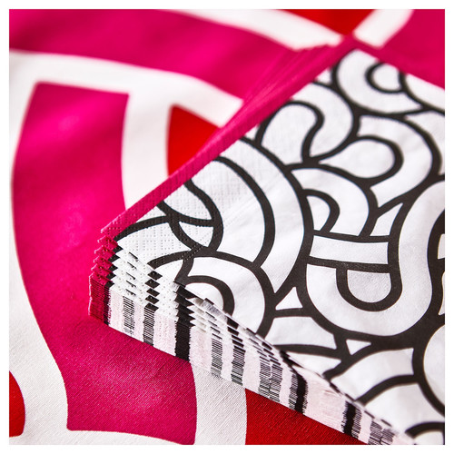 SÖTRÖNN Paper napkin, patterned white/black pink, 33x33 cm, 30 pack